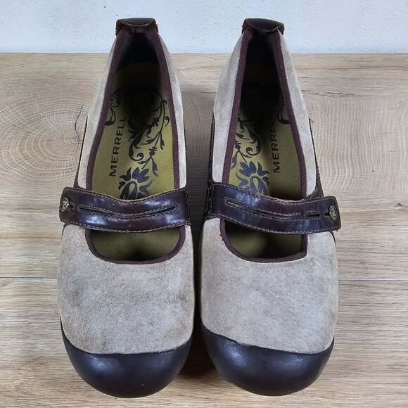 Merrell Plaza Bandeau Womens Mary Jane Shoes Outdoor Dark Taupe Suede Size 9 - Picture 4 of 14